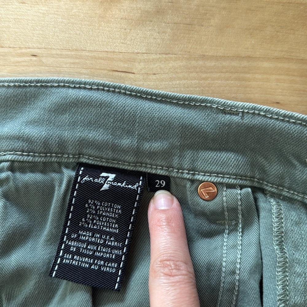 7 For All Mankind Luxe Performance Slimmy Mid-Rise Green Slim Striaght Jeans, 29 - Picture 9 of 10